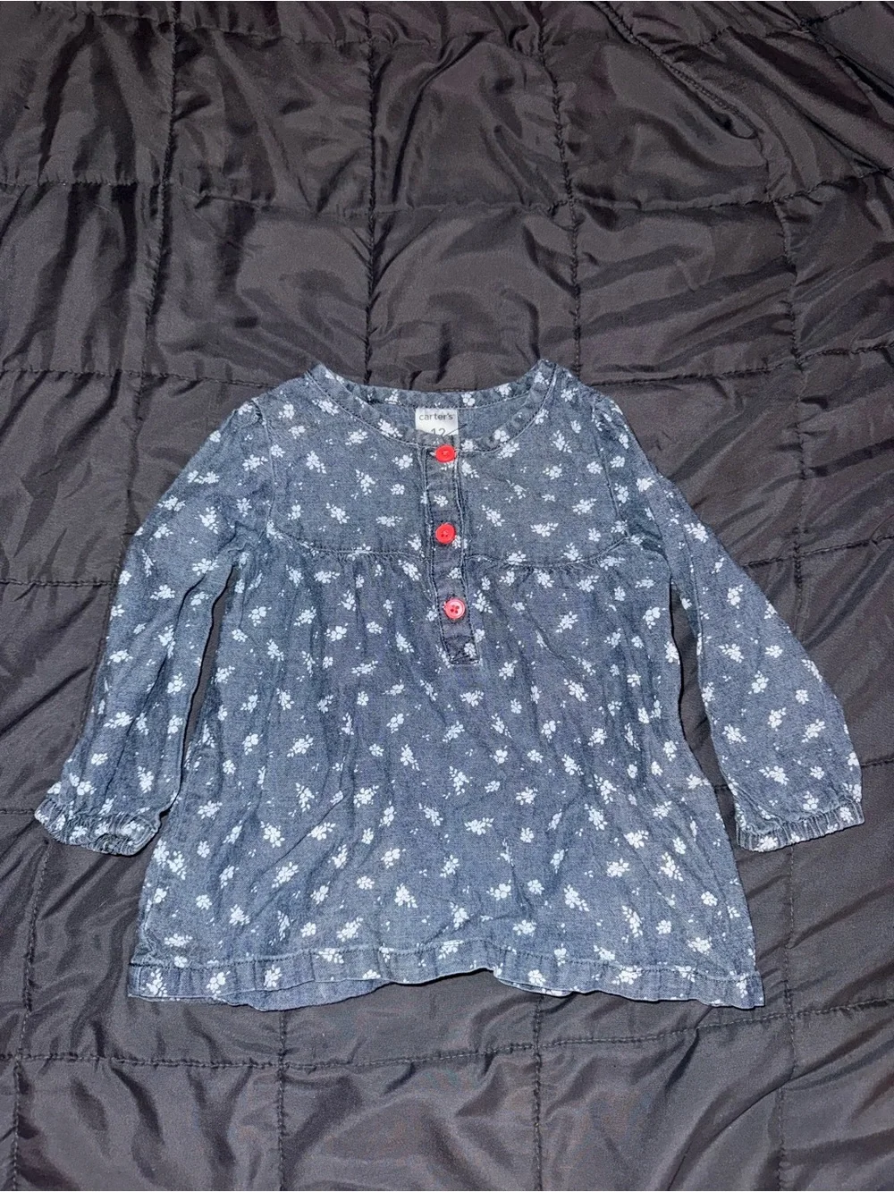 Carter's Navy Floral Long Sleeve Top with Red Buttons